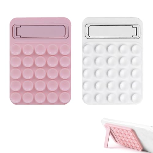 2 Pack Pink and White 2 in 1 Silicone Phone Grip with Stand, Sticky Suction Cup Mount for Selfies and Video Recording, Universal Compatibility,Removable Hands-Free Selfie/Video, Women Gift