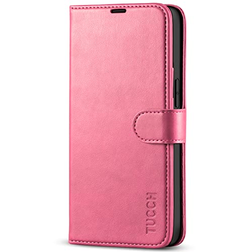 TUCCH Case Wallet for iPhone 13 (6.1") 2021, RFID Blocking Folio, Hot Pink | 3 Card Holders, Kickstand, PU Leather, Magnetic Closure, Shockproof TPU Shell, Protective Flip Cover - color: Hot Pink