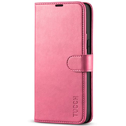 TUCCH Case Wallet for iPhone 13 (6.1") 2021, RFID Blocking Folio, Hot Pink | 3 Card Holders, Kickstand, PU Leather, Magnetic Closure, Shockproof TPU Shell, Protective Flip Cover - color: Hot Pink