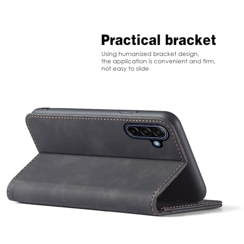 Asuwish Flip Wallet Phone Case for Samsung Galaxy A17 5G with Tempered Glass Screen Protector Magnetic Closure Folio Cover Credit Card Holder Slot Stand Cell Accessories A 17 17A 4G Women Men Black - color: Black