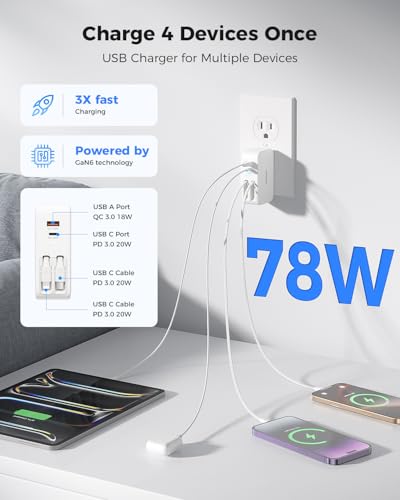 SUPERONE Retractable Charger with USB C and Apple Charging Cables