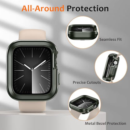 Amizee 2 in 1 Metal Rugged Case Compatible with Apple Watch SE 3/2/1 Series 6/5/4 44mm, Aluminum Shockproof Protective Bumper Cover for iWatch 44mm, Army Green - color: Army Green, size: 44mm