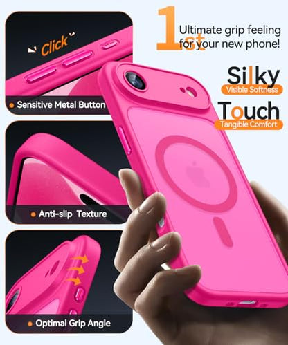 CANSHN Magnetic Compatible with iPhone Air Case(6.5 Inch), Upgraded [Full Camera Protection] [Compatible with Magsafe] [Translucent Matte] Shockproof Phone Cover for iPhone 17 Air Case,Hot Pink - color: Hot Pink, size: iPhone Air (6.9 Inch,1 Lens)