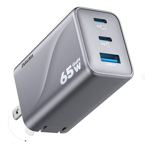 Super Fast 65W GaN USB-C 3-Port Foldable Charger for Samsung S26 Ultra/S26/S26+/S25 Ultra/S25/S24 Ultra/S24/S23 Ultra/S22 Ultra, iPhone 17/16/15/14/13/12, MacBook Pro/Air & iPad Pro(Silver Gray) - color: 5Silver Gray S