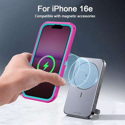 I-HONVA for iPhone 16e Case [Compatible with MagSafe] Shockproof 3-Layer Full Body Protection [Without Screen Protector] Rugged Heavy Duty Cover Case for Apple iPhone 16e 6.1",Rose Red/Green - color: Rose Red/Green