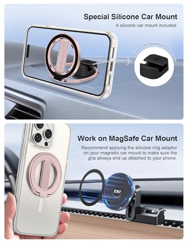 EWA MagOne Ultra for Magsafe Phone Grip Kickstand [Replaceable Elastic Finger Loop], Mag Safe Ring Holder Stand, Two-Sided Magnetic Phone Accessories for iPhone 17,16,15,14,13,12 Pro/Max/Plus-RoseGold - color: Rosegold