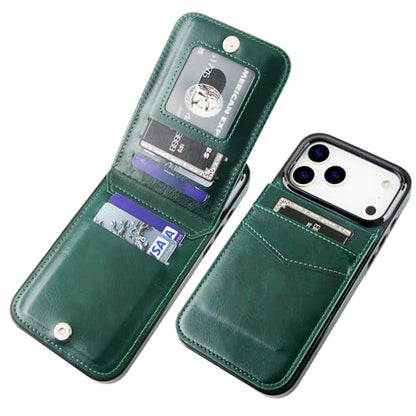 KIHUWEY for iPhone 17 Pro Max Wallet Case Card Holder Kickstand, Dark Green | Credit Card Slots, PU Leather, Magnetic Clasp, Flip Heavy Duty Protection Cover for Men - color: Dark Green