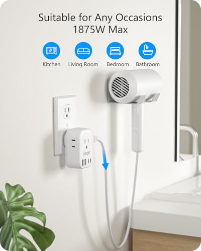 LENCENT Multi Plug Outlet Extender with USB, Electrical Outlet Expander - color: White