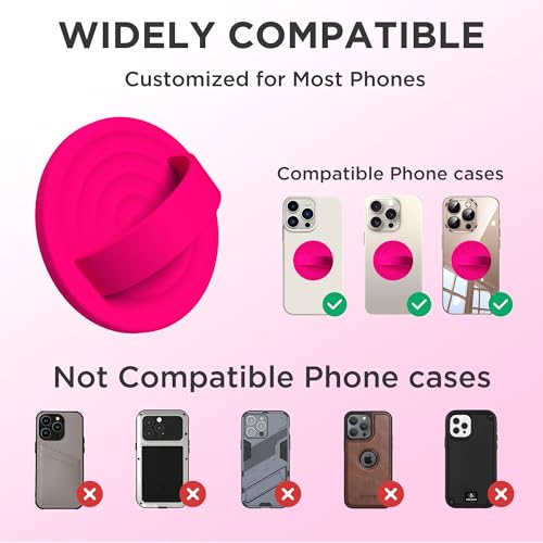 Upgraded Magnetic Phone Grip, Liquid Silicone Soft and Portable, Removable Finger Loop Ring Grip Holder for iPhone, Strong Magnetic Attraction, Compatible with MagSafe Phone Case, Neon Pink - color: Neon Pink