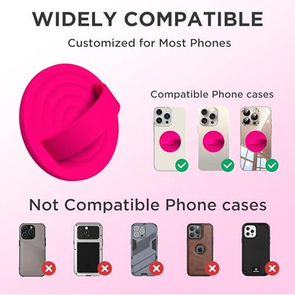 Upgraded Magnetic Phone Grip, Liquid Silicone Soft and Portable, Removable Finger Loop Ring Grip Holder for iPhone, Strong Magnetic Attraction, Compatible with MagSafe Phone Case, Neon Pink - color: Neon Pink