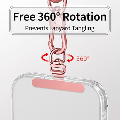 saxsion Phone Tether Tab & Lanyard Tab, 360° Swivel Clip - Ultra Thin Stainless Steel Universal Patch for All Phone Cases - color: Rose Gold*2