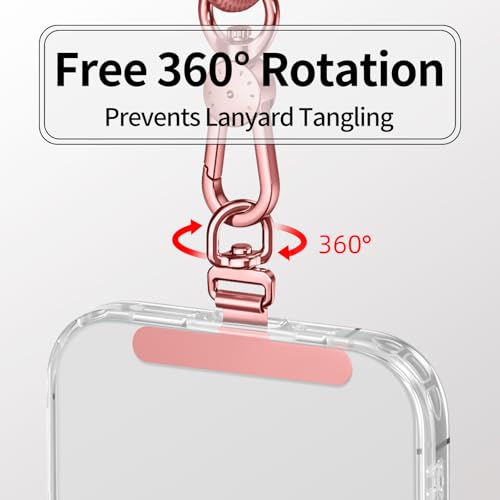 saxsion Phone Tether Tab & Lanyard Tab, 360° Swivel Clip - Ultra Thin Stainless Steel Universal Patch for All Phone Cases - color: Rose Gold*2