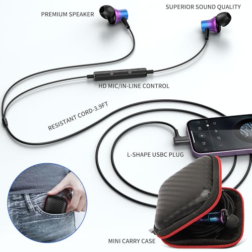 USB C Headphones Wired for iPhone 18 Pro Max Duo 17 Air 16 15 Plus/iPad - color: GradPurple