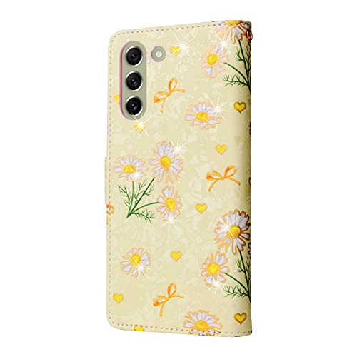 UEEBAI Wallet Case for Samsung Galaxy S22 5G, PU Leather Phone Case Kickstand RFID Blocking Flip Case Card Slots Wrist Strap Relief Engraved Pattern Magnetic Closure Flower Folio Case, Yellow Daisy - color: Yellow Daisy, size: Samsung Galaxy S22 5G