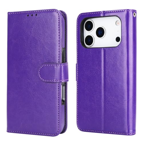Bocasal Detachable Wallet Case Card Holder for iPhone 17 Pro, Purple | RFID Blocking Kickstand Card Slots Holder PU Leather Magnetic Shockproof Wrist Strap Removable Flip Protective Cover 6.3 inch - color: Purple