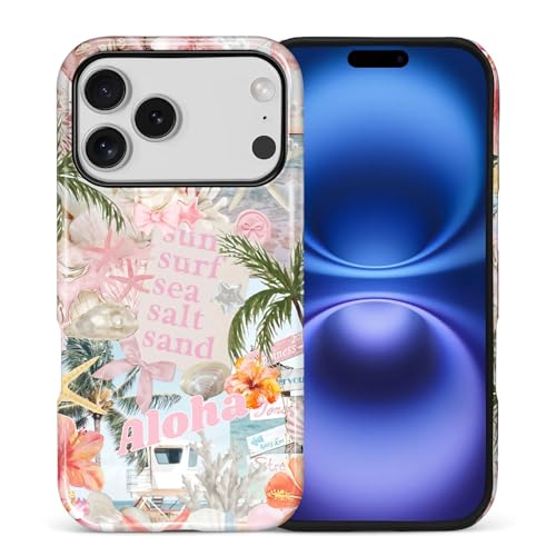 Case for iPhone 17 Pro, Cute Phone Case, Aloha Summer Collage | Hybrid 2-Layer Phone Cover，Military-Grade Protection Durable Shockproof Anti-Scratch Cases - color: Pink Aloha Summer Collage, size: Iphone 17 Pro