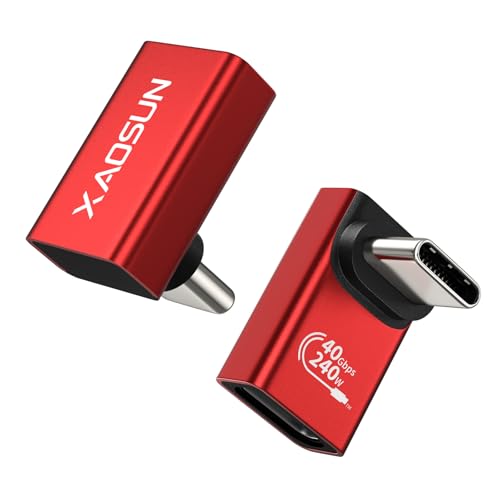 XAOSUN 40Gbps 90 Degree USB C Adapter, Right Angle USB4.0 Converter 2-Pack - color: 90 Degree-Red