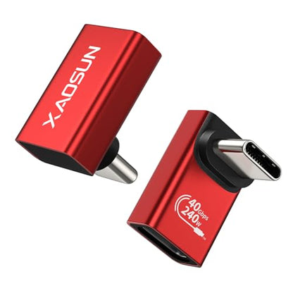 XAOSUN 40Gbps 90 Degree USB C Adapter, Right Angle USB4.0 Converter 2-Pack - color: 90 Degree-Red