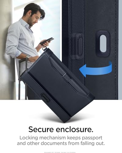 Spigen Life Passport Card Cover Holder, RFID Blocking | Travel Document Organizer, SIM Card Pin Included - Black - color: Navy Blue