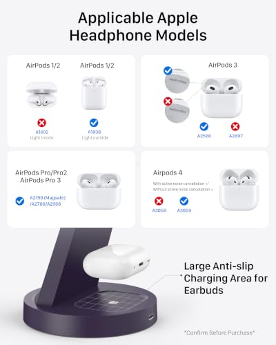 Anlmz 3 in 1 Charging Station - Wireless Charger for Apple Multiple Devices - color: Purple