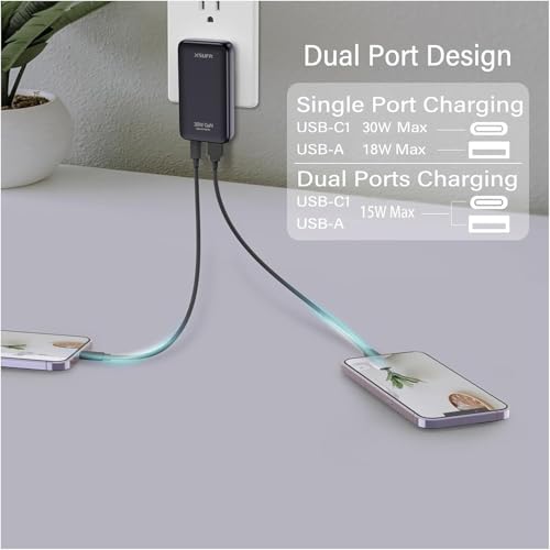 30W USB C Charger Block,Slim Wall Charger Travel Ready Fast Charging Block,2-Port Compact Charger with Foldable Plug for iPhone 17/16 Series, Galaxy, and More,2-Pack(2026 Update) - color: Black(2Pack)