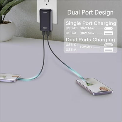 30W USB C Charger Block,Slim Wall Charger Travel Ready Fast Charging Block,2-Port Compact Charger with Foldable Plug for iPhone 17/16 Series, Galaxy, and More,2-Pack(2026 Update) - color: Black(2Pack)