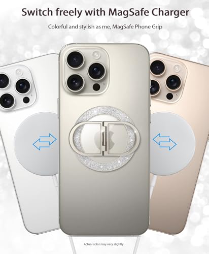 Magnetic Phone Ring Grip Finger Kickstand, Twinkle Transparent Magnetic Double Rings Holder for iPhone 17 16 15 14 Pro Max Plus (Titanium) - color: Titanium