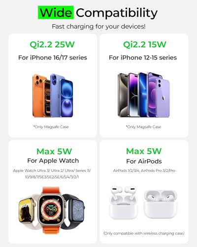 3 in 1 Charging Station for Apple - Qi2.2 25W Magnetic Wireless Charger for iPhone 18/17/16-12, Apple Watch, AirPods, Travel Fast Charging Foldable Stand with 45W GaN Adapter, Aluminum Alloy Design - color: Orange