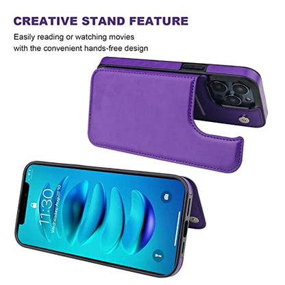 ONETOP for iPhone 14 Pro Max Wallet Case with Credit Card Holder,Purple | Kickstand,ID/Cash Holder,Case Wallet with Card Slots,Double Magnetic Clasp,Durable PU Leather Shockproof Cover for Women Men - color: Purple