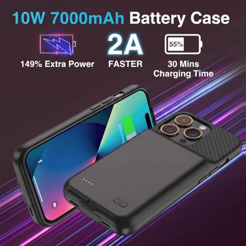 Battery Case for iPhone 16 Pro Max, Ultra-Slim Travel Portable Charging Case, 2026 Upgrade 7000 mAh Extended Battery Life, Premium Materials Rechargeable Charger Case Black