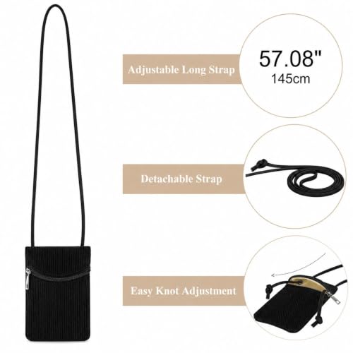 Small Crossbody Women Cell Phone Purse Wallet Bag With Shoulder Strap - color: Black/Corduroy