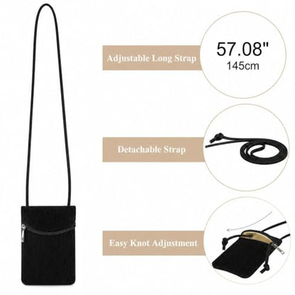 Small Crossbody Women Cell Phone Purse Wallet Bag With Shoulder Strap - color: Black/Corduroy