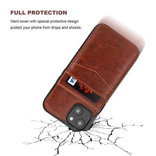 KIHUWEY for iPhone 14 Wallet Case Card Holder Kickstand, Brown - color: Brown
