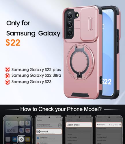 JAME for Samsung Galaxy S22 Case with Ring Stand & Slide Camera Cover Pink - color: Pink, size: Galaxy S22