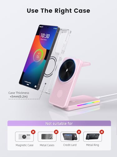 Magnetic Wireless Charger for Samsung, 3 in 1 Travel Charging Station - color: Pink