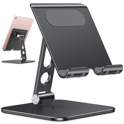 OMOTON Upgraded Adjustable Tablet Stand Holder, Heavy Duty Foldable Portable Monitor Stand, Travel Essentials for iPad Pro/Air/Mini, Surface Pro, 4.7''-15.6', Black - color: Black