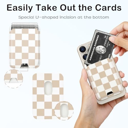 Magnetic Card Holder Phone Wallet, Leather Magnetic Card Holder fo Back of Phone Card Wallet for MagSafe Compatible for iPhone 17/16/15/14/13/12 Series (Checkerboard) - color: Checkerboard