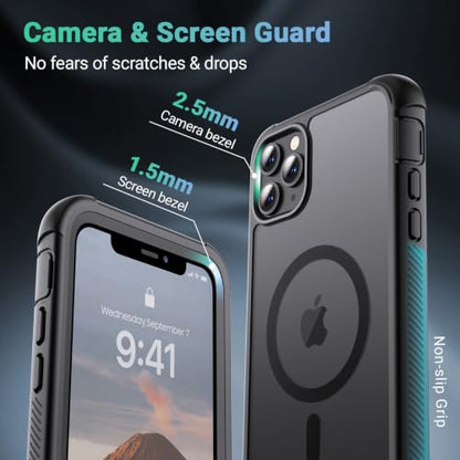 jaroco Magnetic for iPhone 11 Pro Max Case Heavy Duty Protection Gray | Compatible with MagSafe,Military Grade Drop Protection,Translucent Matte,Non-Slip,Shockproof 2-Layer Durable Bumper Case - color: Black, size: iPhone 11 Pro Max