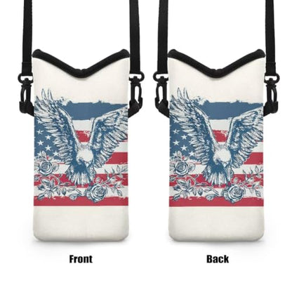 Cellphone Purse Bag with Adjustable Strap Water-Resistant Shockproof Crossbody Mini Shoulder Handbags Portable Phone Sleeve Case for Women, 8 x 4 Inch, American Flag Eagle Rose White - color: American Flag Eagle Rose White