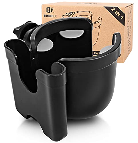 BUNDLEPRO Stroller Cup Holder with Phone Holder, 2-in-1, Black - color: BLACK