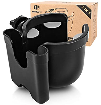 BUNDLEPRO Stroller Cup Holder with Phone Holder, 2-in-1, Black - color: BLACK