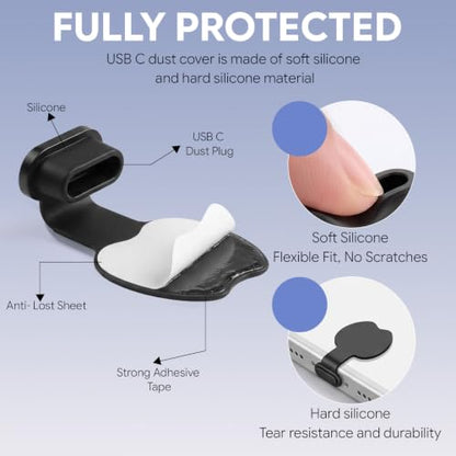 40 Pcs Silicone Anti-Lost USB C Dust Plug Cover for iPhone 17/16/15 Series - size: 40Pcs Silicone Dust Plug
