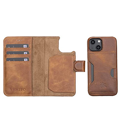 Venito Florence Leather Wallet Phone Case Compatible with iPhone 13 Mini (5.4 inch) - Extra Secure with RFID Blocking - Detachable Phone Wallet (Antique Brown) - color: Antique Brown, size: iPhone 13 Mini
