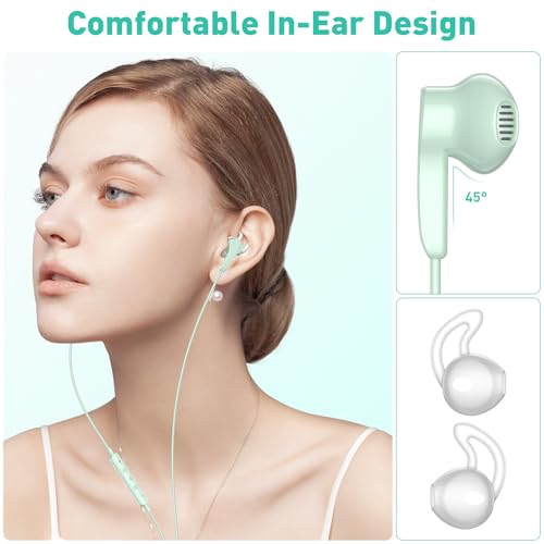 USB C Headphones Magnetic Wired Earbuds with Mic Volume Control 4ft Green - color: Green