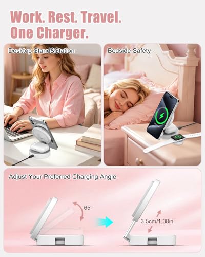 3-in-1 Magnetic Wireless Charger for iPhone, Apple Watch & AirPods, White - color: White