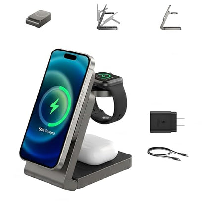 3 in 1 Charging Station for Apple,Wireless Foldable Mag-Safe Charger