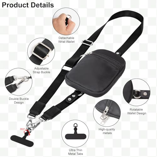 3-in-1 Clip And Go Phone Strap Crossbody With Detachable Wallet, RFID Blocking, Adjustable Anti-Theft Phone Lanyard - color: Black