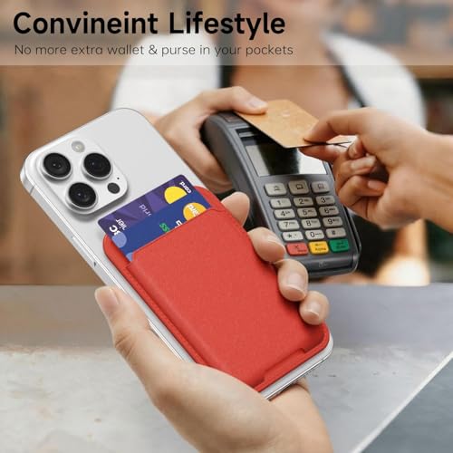 oakxco Phone Wallet Stick On, Slim Thin Adhesive ID Credit Card Holder Wallet Pocket Back of Phone Case, Hard Shell Plastic Sleeve Sticky Card Wallets Pouch for iPhone Samsung Pixel, Red - color: Red