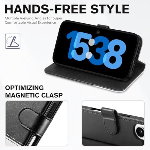 TUCCH Wallet Case for iPhone 17 (6.3") 2025, 4 Card Holders, Black & White | RFID Blocking, Viewing Stand, Shockproof TPU Shell, PU Leather, Magnetic Closure, Protective Folio Flip Cover - color: Two-tone Black & White