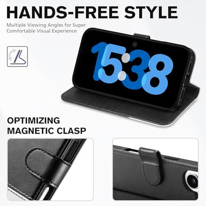 TUCCH Wallet Case for iPhone 17 (6.3") 2025, 4 Card Holders, Black & White | RFID Blocking, Viewing Stand, Shockproof TPU Shell, PU Leather, Magnetic Closure, Protective Folio Flip Cover - color: Two-tone Black & White